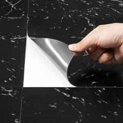 Self Adhesive Vinyl Floor Tiles 12 x 12 inch, 50 Tiles 1.5mm Thick Peel & Stick, Black Marble Texture DIY Flooring for Kitchen, Dining Room, Bedrooms & Bathrooms, Easy for Home Decor