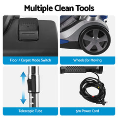 Devanti Vacuum Cleaner Bagless Canister 2000W 25kPa Powerful Suction 4L