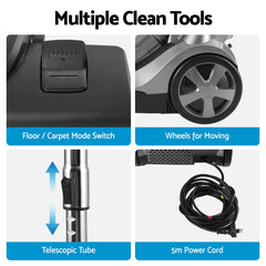 Devanti Vacuum Cleaner Bagless Canister 2000W 25kPa Powerful Suction 4L