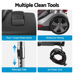 Devanti Vacuum Cleaner Bagless Canister 2000W 25kPa Powerful Suction 4L