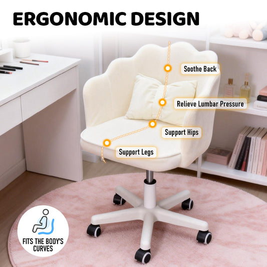 Swivel Vanity Chair Height Adjustable Upholstered Office Chair with Cushion Back And Universal Wheels for Living Room Bedroom Home Office Computer Chair