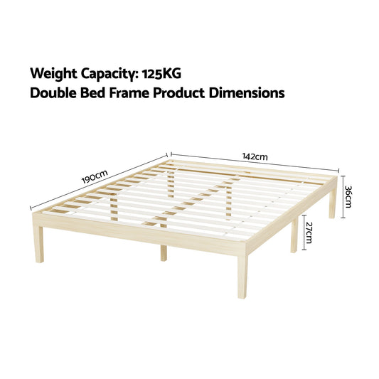 Artiss Bed Frame Double Size Wooden Base Mattress Platform Timber Pine BRUNO