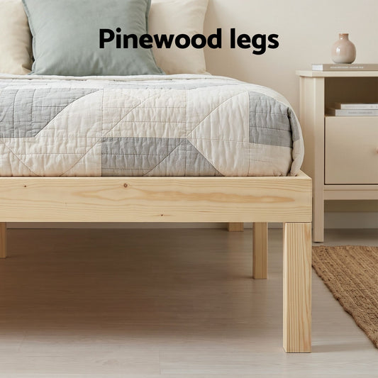 Artiss Bed Frame Queen Size Wooden Base Mattress Platform Timber Pine BRUNO