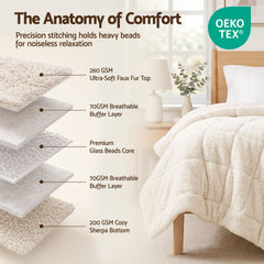Giselle Faux Fur Weighted Blanket 2 Sided Long Pile Sherpa Reverse Cream 9KG 152 x 203cm