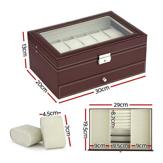 Embellir 12 Grids Watch Box Organizer Case Jewelry Display Storage Showcase