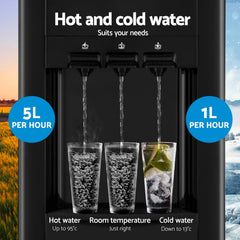 22L Devanti Water Cooler Dispenser Bench Top 3 Taps Chiller Filter Purifier Three Taps Balck
