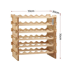 Artiss 36 Bottle Wooden Wine Rack 6 Tier Modular Wine Display Storage Stand Freestanding Holder Natural Pine Wood, 70 x 30 x 70cm
