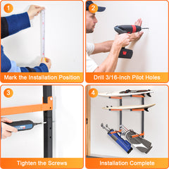 4 Pack Lumber Storage Rack Heavy Duty Wall-Mounted Carbon Steel Garage Shed Wood Organizer Multipurpose Folding Indoor Outdoor Wall Holder Max Load 54kg