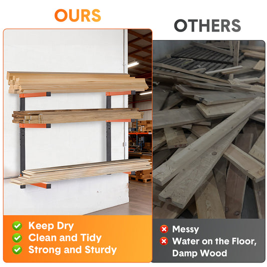 4 Pack Lumber Storage Rack Heavy Duty Wall-Mounted Carbon Steel Garage Shed Wood Organizer Multipurpose Folding Indoor Outdoor Wall Holder Max Load 54kg