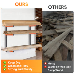 4 Pack Lumber Storage Rack Heavy Duty Wall-Mounted Carbon Steel Garage Shed Wood Organizer Multipurpose Folding Indoor Outdoor Wall Holder Max Load 54kg