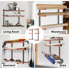4 Pack Lumber Storage Rack Heavy Duty Wall-Mounted Carbon Steel Garage Shed Wood Organizer Multipurpose Folding Indoor Outdoor Wall Holder Max Load 54kg