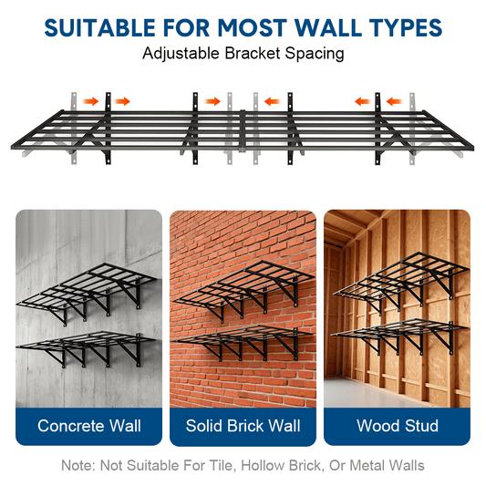 4 Pack 90x60cm Floating Wall Shelving Heavy Duty 2-Tier Wall Mounted Steel Shelf Storage for Garage Tools Tyres Garden Supplies Bins 700kg Total Capacity