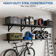 4 Pack 90x60cm Floating Wall Shelving Heavy Duty 2-Tier Wall Mounted Steel Shelf Storage for Garage Tools Tyres Garden Supplies Bins 700kg Total Capacity