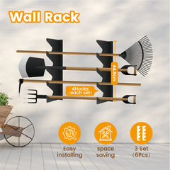 3 Sets Garden Tool Organizer Heavy Duty Carbon Steel Wall-mounted Garage Shed Storage Utility Racks For Broom Rake Mop 100Lbs Strong Loading Capacity