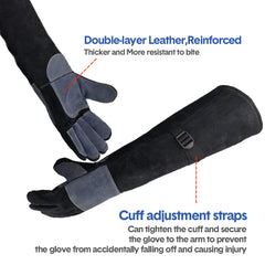 Leather Animal Handling Gloves 60cm Long Cuff Tight Strips Anti Bite Gloves Scratch Resistant Thickened Gloves for Feeding Grooming Training Cat Dog Bird