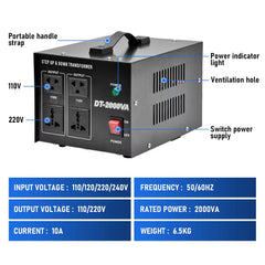 2000VA Step Up/Down Transformer Stepdown Voltage Converter 110V/120V/220V/240V to 110V/220V Fit for Change Voltage with AU Plug Circuit Protection