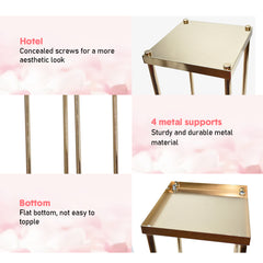 Set of 2 Gold Wedding Flower Stand Metal Column Stand Vase Balloon Geometric Display Rack Floral Decoration Holders 20x20x60cm for Wedding Party Decor