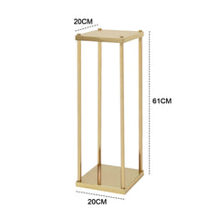 Set of 2 Gold Wedding Flower Stand Metal Column Stand Vase Balloon Geometric Display Rack Floral Decoration Holders 20x20x60cm for Wedding Party Decor