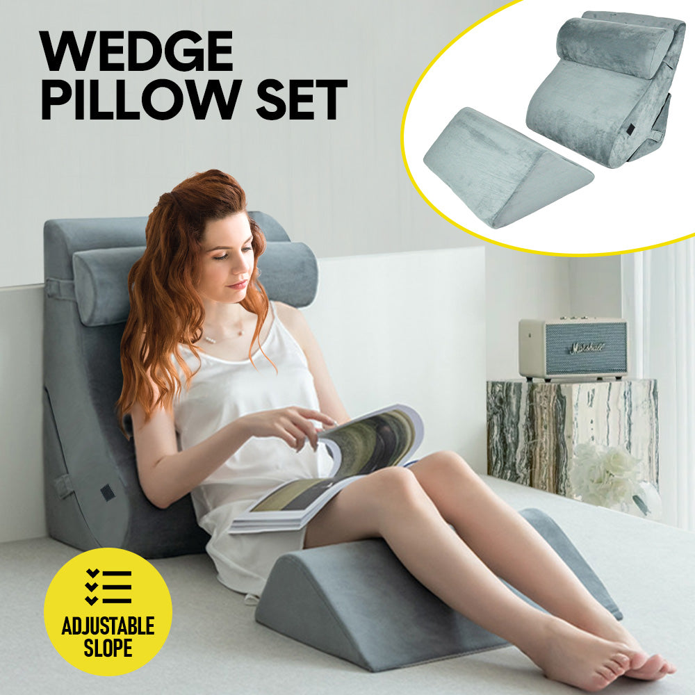 4 Pcs Bed Wedge Pillow Set Memory Foam Cushion Back Neck Leg Support With Cover Yarra Supply