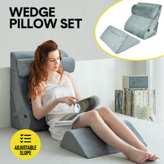 4 Pcs Bed Wedge Pillow Set Memory Foam Cushion Back Neck Leg Adjustable Support Non Slip With Washable Cover For Reading Neck Pain Relief Post Surgery