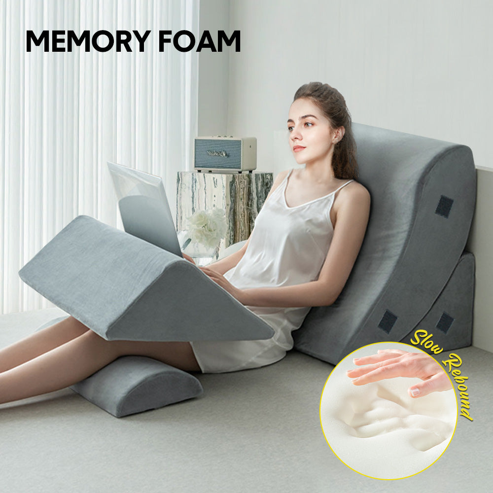 4 Pcs Bed Wedge Pillow Set Memory Foam Cushion Back Neck Leg Adjustable Support Non Slip With Washable Cover For Reading Neck Pain Relief Post Surgery