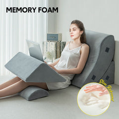 4 Pcs Bed Wedge Pillow Set Memory Foam Cushion Back Neck Leg Adjustable Support Non Slip With Washable Cover For Reading Neck Pain Relief Post Surgery