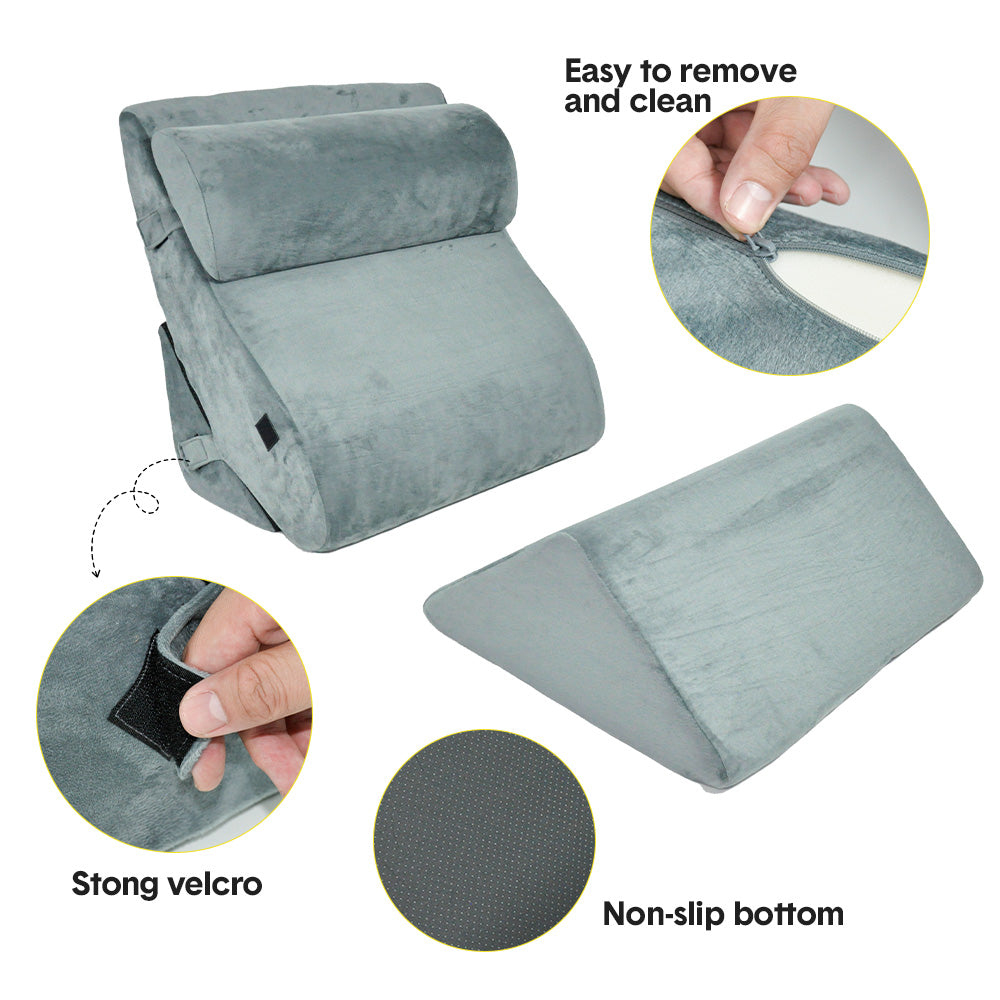 4 Pcs Bed Wedge Pillow Set Memory Foam Cushion Back Neck Leg Adjustable Support Non Slip With Washable Cover For Reading Neck Pain Relief Post Surgery