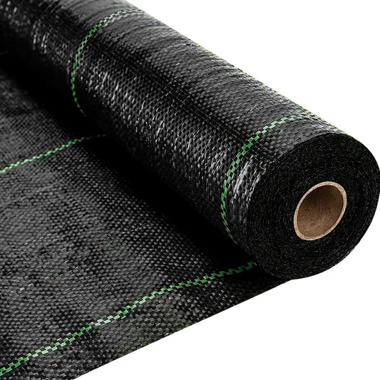 Weed Barrier Fabric 100m x 1m  Heavy Duty Highly Permeable Gardening Woven Ground Cover with 120 Ground Nails for Weeds Control Pathways Landscaping Farming