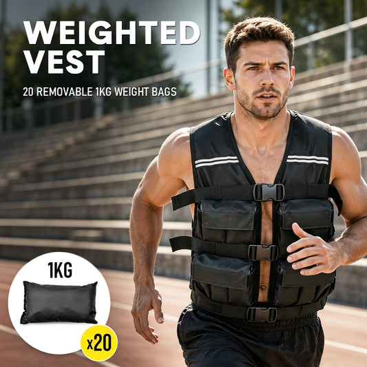 Adjustable Weighted Vest 1-20kg Breathable Running Vest with 3 Length Adjustable Buckles and Reflective Strip for Men and Women Fitness Strength Training