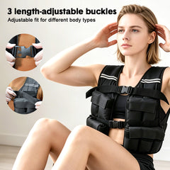 Adjustable Weighted Vest 1-20kg Breathable Running Vest with 3 Length Adjustable Buckles and Reflective Strip for Men and Women Fitness Strength Training