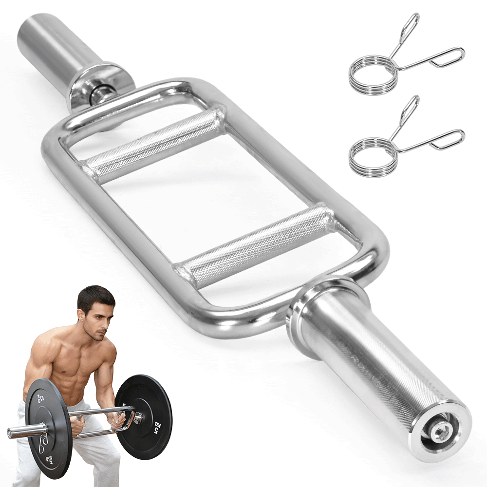 88cm Olympic Triceps Bar Standard Chrome Weightlifting Exercise Training Barbell with Spring Collars and Knurled Handle for Home Gym Fitness 200kg Capacity