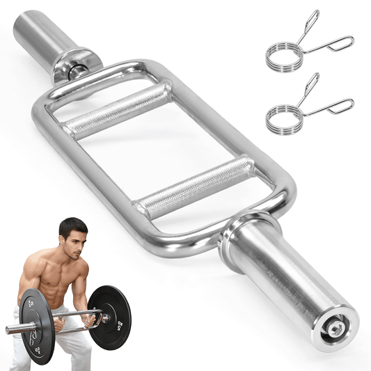 88cm Olympic Triceps Bar Standard Chrome Weightlifting Exercise Training Barbell with Spring Collars and Knurled Handle for Home Gym Fitness 200kg Capacity