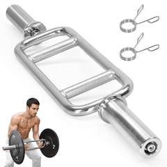 88cm Olympic Triceps Bar Standard Chrome Weightlifting Exercise Training Barbell with Spring Collars and Knurled Handle for Home Gym Fitness 200kg Capacity