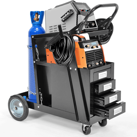Rolling Welding Cart Heavy Duty 4-Drawer Welder Cart with Cylinder Safety Chain and Swivel Wheels for Welding Machine Plasma Cutter and Tools 80kg Capacity
