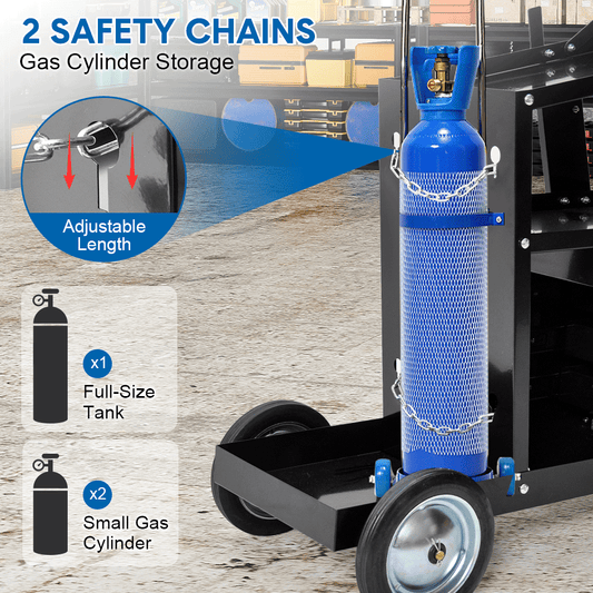 Rolling Welding Cart Heavy Duty 4-Drawer Welder Cart with Cylinder Safety Chain and Swivel Wheels for Welding Machine Plasma Cutter and Tools 80kg Capacity