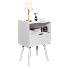 White Nightstand Modern Solid Wooden Open Shelf Bedside Table with One Storage Drawer and Solid Legs for Living Room Bedroom Apartment Easy Assembly