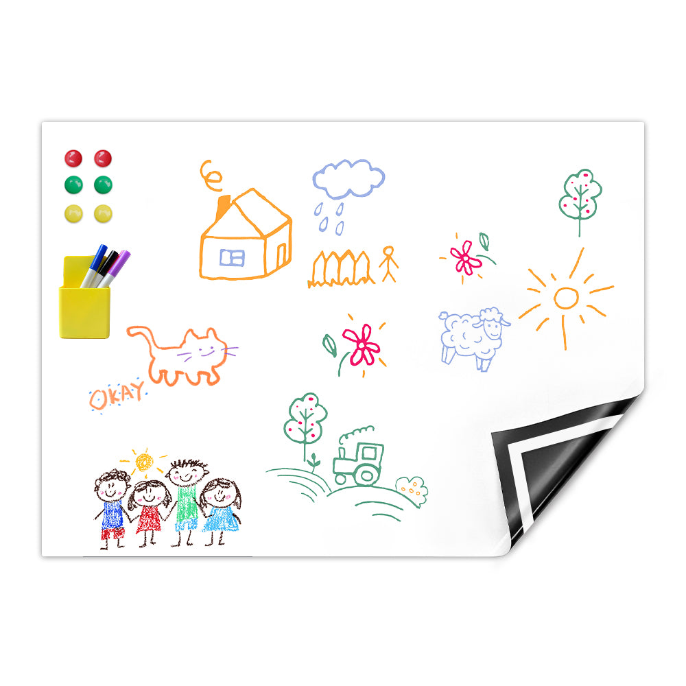 90x120cm Magnetic Whiteboard Paper Removable No-Ghosting Dry Erase White Board Sheet Includes Stickers Markers And Eraser for Home Classroom Office
