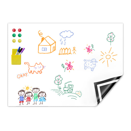 90x120cm Magnetic Whiteboard Paper Removable No-Ghosting Dry Erase White Board Sheet Includes Stickers Markers And Eraser for Home Classroom Office