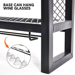 3-Tier Industrial Wall Mounted Wine Rack Metal Liquor Bottle Display Shelves with LED and Wine Glass Holder for Kitchen Dining Room Bar 100x15x80cm Black