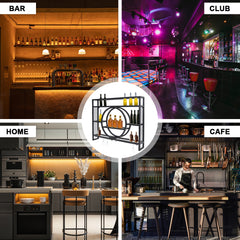 3-Tier Industrial Wall Mounted Wine Rack Metal Liquor Bottle Display Shelves with LED and Wine Glass Holder for Kitchen Dining Room Bar 100x15x80cm Black