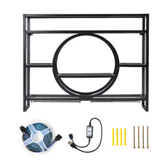 3-Tier Industrial Wall Mounted Wine Rack Metal Liquor Bottle Display Shelves with LED and Wine Glass Holder for Kitchen Dining Room Bar 100x15x80cm Black