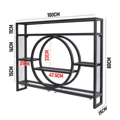 3-Tier Industrial Wall Mounted Wine Rack Metal Liquor Bottle Display Shelves with LED and Wine Glass Holder for Kitchen Dining Room Bar 100x15x80cm Black