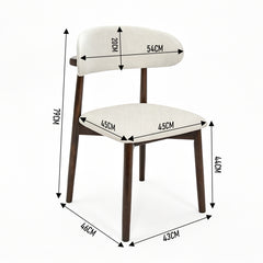 Set of 2 Dining Chairs Fabric Upholstered Dining Room Chairs with Wooden Legs Curved Backrest and Soft Seat for Kitchen Living Room Cafe Max Load 100kg