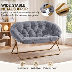 Artiss Double Saucer Chair Soft Faux Fur Lounge Foldable Oversize Chair for Bedroom Grey