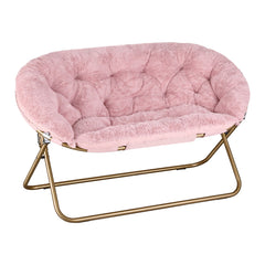 Artiss Double Saucer Chair Soft Faux Fur Lounge Foldable Oversize Chair for Bedroom Pink