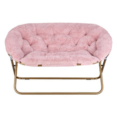 Artiss Double Saucer Chair Soft Faux Fur Lounge Foldable Oversize Chair for Bedroom Pink