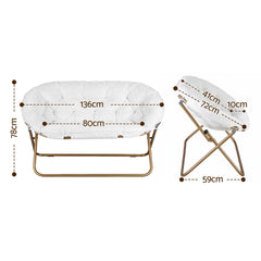 Artiss Double Saucer Chair Soft Faux Fur Lounge Foldable Oversize Chair for Bedroom White