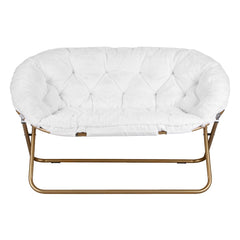 Artiss Double Saucer Chair Soft Faux Fur Lounge Foldable Oversize Chair for Bedroom White