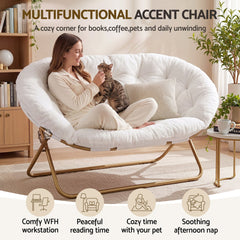 Artiss Double Saucer Chair Soft Faux Fur Lounge Foldable Oversize Chair for Bedroom White