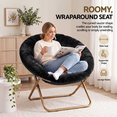 Artiss Cozy Saucer Chair Soft Faux Fur Folding Accent Chair for Bedroom Black